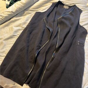 JM Collection Black Sleeveless Cardigan with Faux Leather Detail